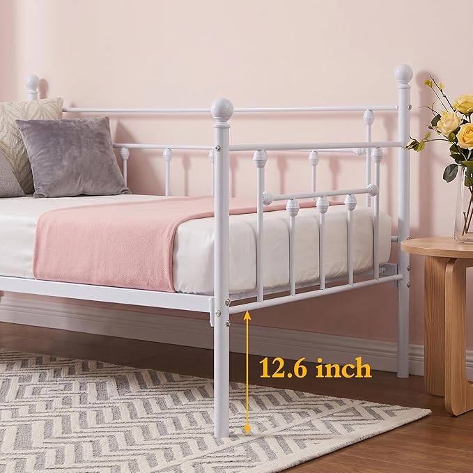 VECELO Daybed Frame, Twin Size Metal Platform Bed with Headboard,Heavy Duty Steel Slats Support for Living Room Bedroom Guest Room, Easy Assembly