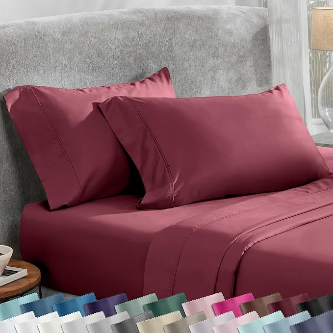 California Design Den King Size Pillowcase Set - 400 Thread Count, 100% Cotton Sateen, Set of 2 Pillow Covers, Soft and Breathable - Burgundy Red
