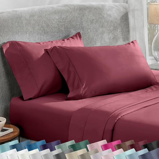 California Design Den Standard Queen Size Pillowcase Set - 400 Thread Count, 100% Cotton Sateen, Set of 2 Pillow Covers, Soft and Breathable - Burgundy Red