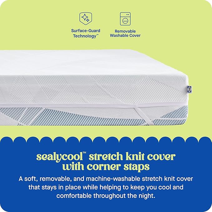 Sealy Dreamlife 2” Gel Memory Foam King Mattress Topper with Cooling Cover, SealyComfort Gel Foam, SealyCool Stretch Knit Cover with Corner Straps
