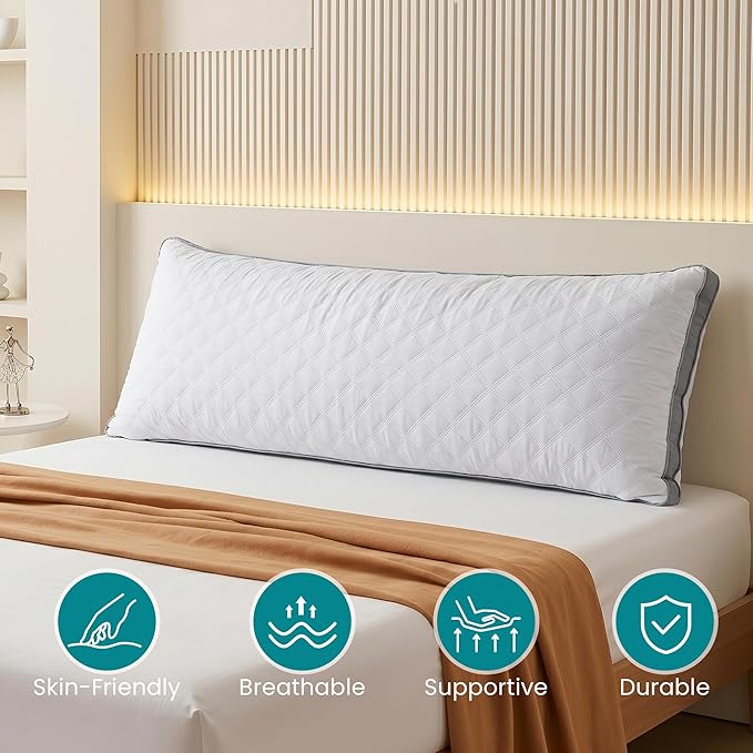 Oubonun Premium Adjustable Loft Quilted Body Pillows - Firm and Fluffy - Quality Plush - Down Alternative - Head Support Pillow - 21"x54"