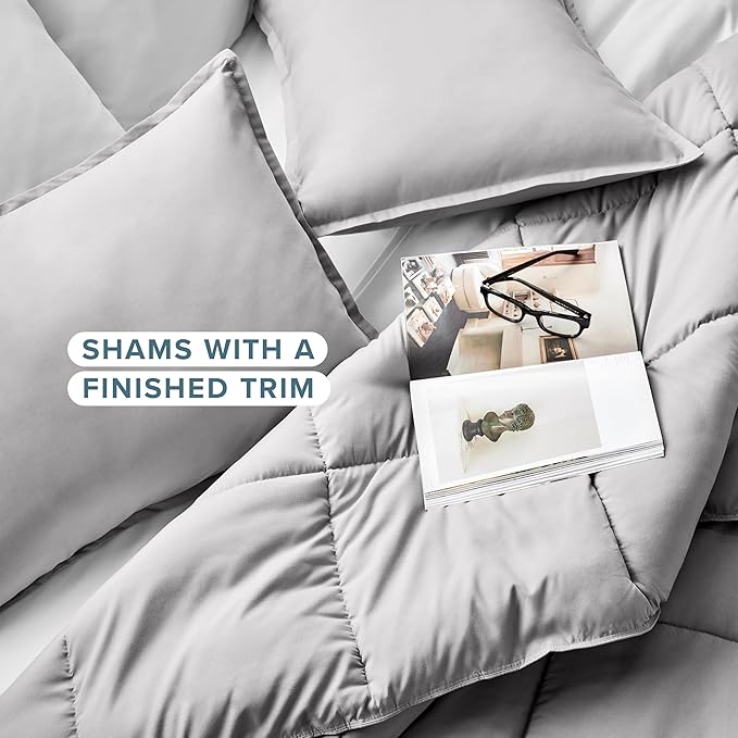 Bare Home Comforter Set - Oversized Queen Size - Ultra-Soft - Goose Down Alternative - Premium 1800 Series - All Season Warmth (Oversized Queen, Light Grey)