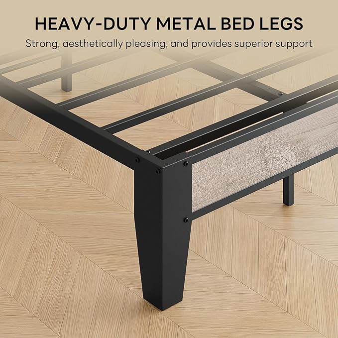 LIKIMIO Full Bed Frames, Bouclé Storage Headboard with Charging Station, Solid and Stable, Noise Free, No Box Spring Needed, Easy Assembly