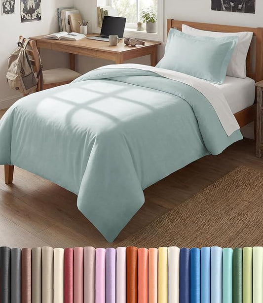 Duvet Cover Twin/Twin XL Size Set - Extra Soft Twin/Twin XL Duvet Cover 68" x 90" with 1 Pillow Sham - Hotel Luxury, Easy Care, Fade Free with Zipper Closures & Ties - Comfy & Breathable (Ice Blue)