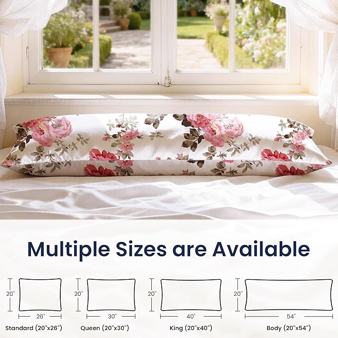 EXQ Home Satin Pillowcase for Hair and Skin - Printed Spring Flowers Silk Body Pillowcase 20x54 inches - Body Pillow Cases with Envelope Closure, Gifts for Women Men