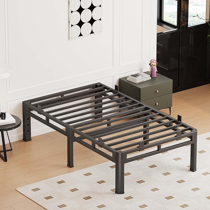 18 Inch Twin XL Bed Frame Heavy Duty, Metal Double Layer Steel 4000 lbs Capacity, Platform with Large Under Bed Storage Space, No Box Spring Needed, Noise-Free, Easy Assembly