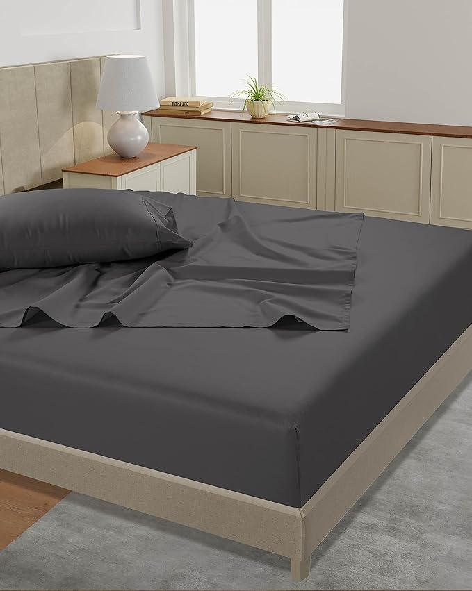 LANE LINEN 100% Cotton Sheets Full Size - Premium 450 Thread Count Sateen Weave for A Silky Feel - Extra Breathable & Cozy for Year Round Comfort - Fits Matresses Upto 15'' Deep - Charcoal