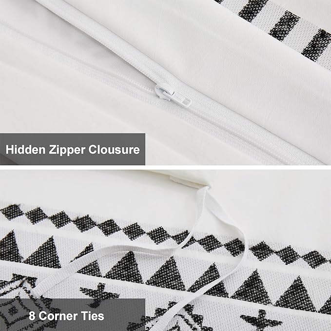 Oli Anderson Boho Duvet Cover Set Twin Size, Black and White Color Clash 2 PCS Microfiber Bedding Set, Durable and Super Soft Duvet Covers with Zipper and Ties, 68"*90"