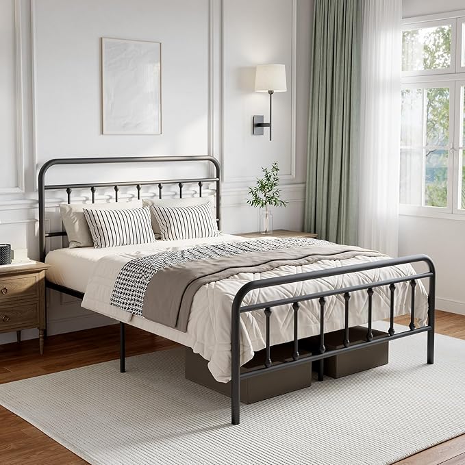 Novilla Metal Full Size Bed Frame - Modern Minimalist Victorian Style with Headboard/Footboard, Heavy-Duty Steel Slats/Underbed Storage/No Box Spring Needed/Easy Assembly/Noise Free/Black