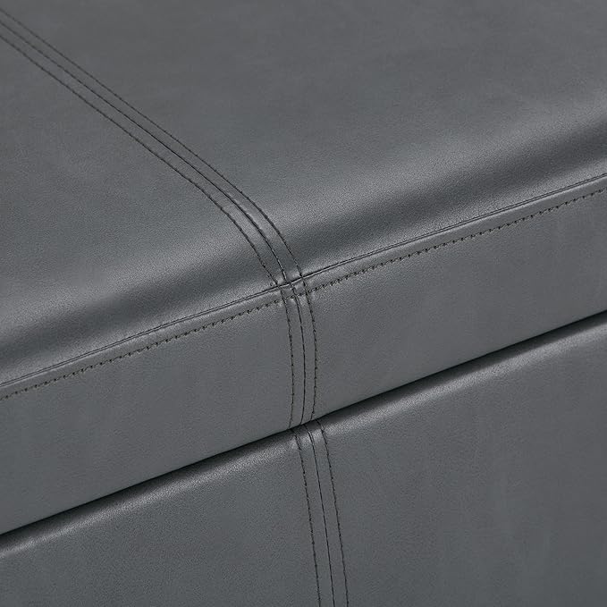 SIMPLIHOME Avalon Storage Ottoman Bench - 48" Wide x 16" High Upholstered Vegan Leather Rectangular Lift-Top Ottoman in Stone Grey, Contemporary Storage Bench for Living Room with High-Density Foam
