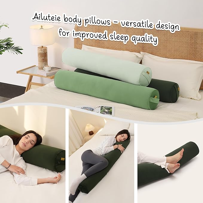 Body Pillow for Adults,Long Round Pillow,Big Cylindrical Pillow,Large Full Bolster Pillows for Side Sleepers (Jade Green, 39.37"*7.87")