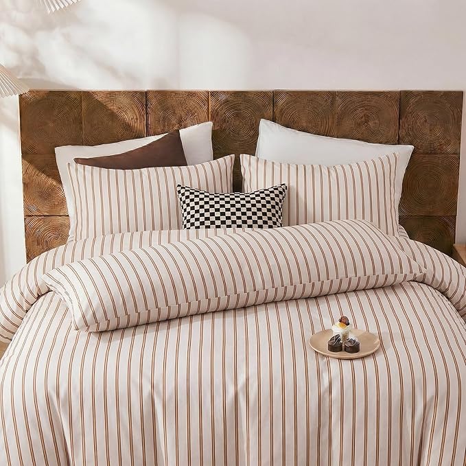Merryword Body Pillowcases, 100% Cotton Body Pillow Cover, Beige and Terracotta Striped Pillowcases, Soft Breathable Engineered Stripes Pillow Cover