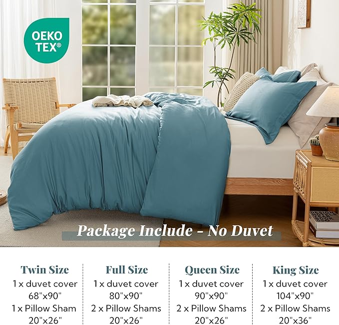 MILDLY Super Soft Duvet Cover - 100% Washed Microfiber Grayish Blue Comforter Cover Set 3 Pieces with Zipper Closure & Corner Ties (No Comforter)