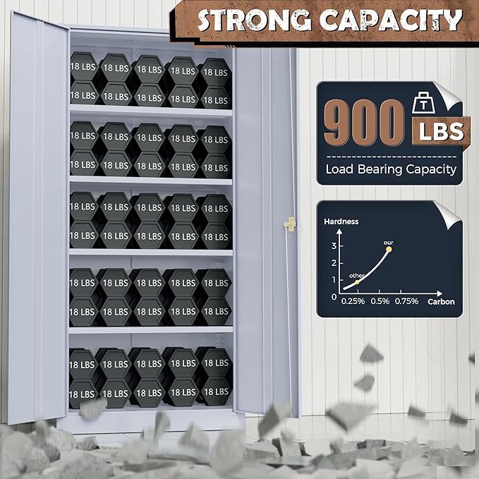 INTERGREAT Tall Metal Storage Cabinet Locking Steel with 4 Adjustable Shelves,72" Lockable Cabinets Lock 2 Doors for Office Garage Supply Home (Cement Gray)