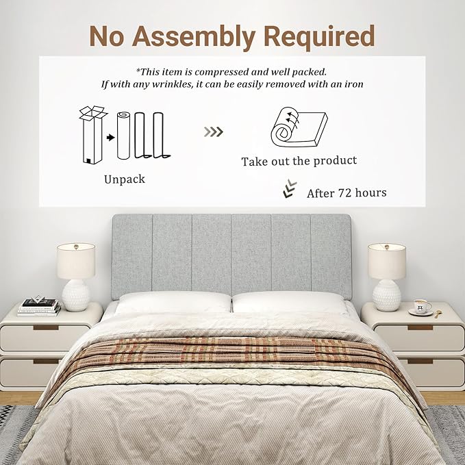 Full Size Headboard Only-No Assembly, Upholstered Headboard Full Size Linen Fabric Modern Style Headboards Extra-Thick, Light Gray