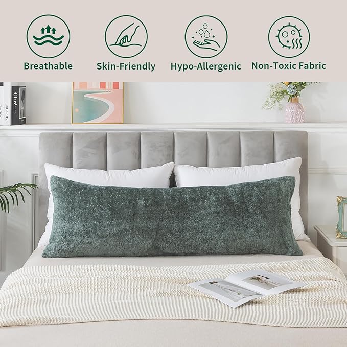 WhatsBedding Memory Foam Body Pillow with Plush Fuzzy Cover, Full Body Pillow for Adults, Long Pillow for Sleeping, Soft Fluffy Supportive