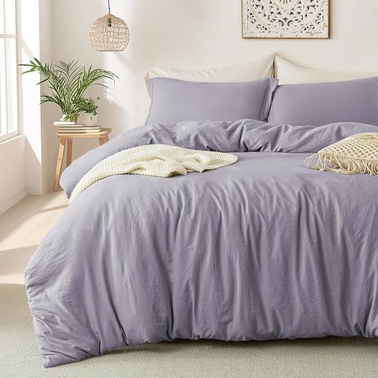 MILDLY Super Soft Duvet Cover - 100% Washed Microfiber Grayish Lavender Comforter Cover Set 3 Pieces with Zipper Closure & Corner Ties (No Comforter)