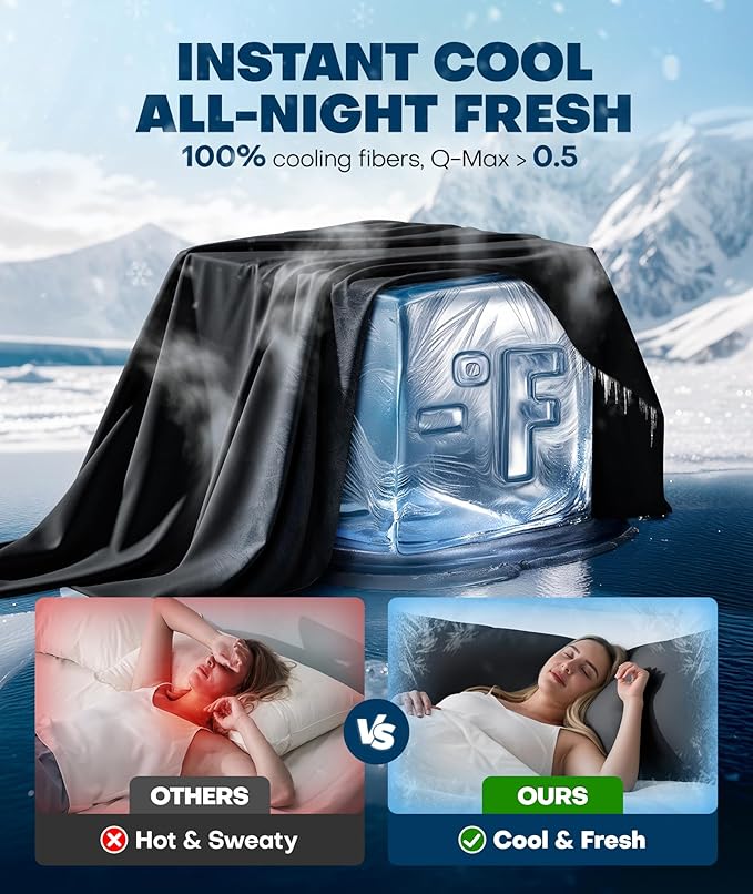 Ice Cooling Body Pillowcase for Hot Sleepers – Stays Cool All Night, Silky Touch Long Body Pillow Cases with Invisible Zipper, Soft & Breathable Body Pillow Cover, Gift for Men Women - 20"x54", Black