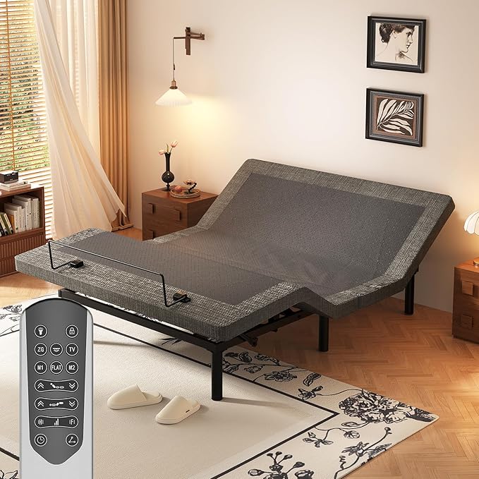 MULIN Full Adjustable Bed Frame, Independent Head & Foot Incline with Wireless Remote, TV/Zero Gravity/ZZZ Preset, 2 USB Ports, Flashlight & Storage Shelf