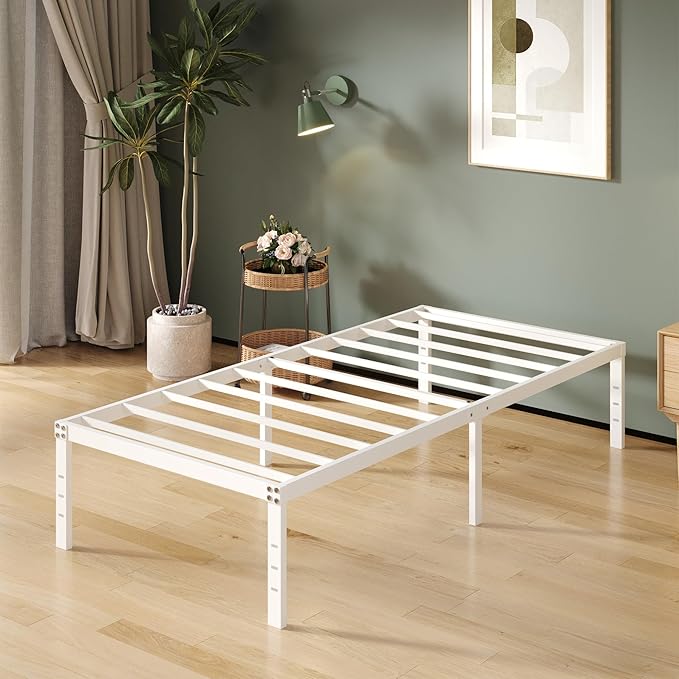 Upcanso 16 Inch White Twin XL Bed Frames, Metal Platform Twin XL Bed Frame with High Storage, Eassy Assembly 2,500 lbs Heavy Duty Bedframes