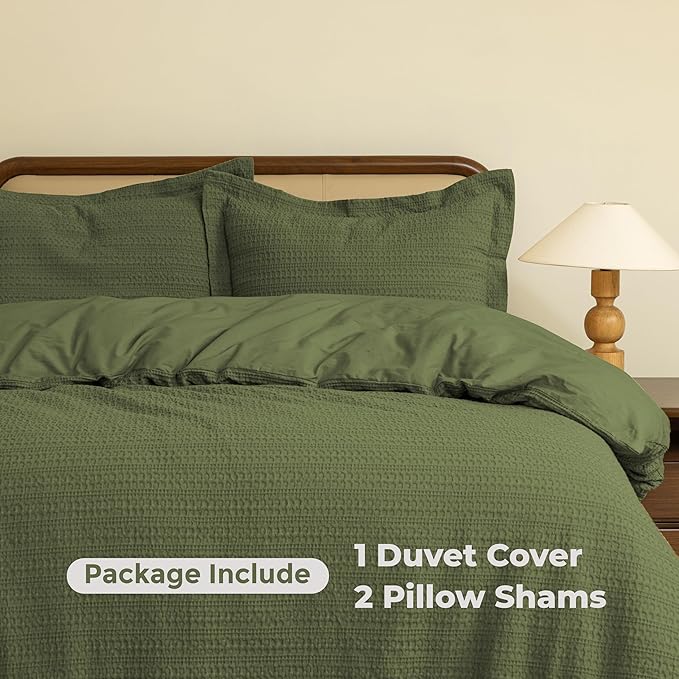 Dreamology Waffle Duvet Cover, King Duvet Covers,100% Cotton Waffle Weave Duvet Covers with Zipper Closure, Soft,Breathable & Luxury Textured Duvet Cover Set,Bedding Set 3 Pieces (Green)