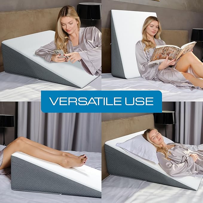 Kolbs Bed Wedge Pillow for Sleep Apnea, FSA Eligible Acid Reflux, and Back Pain Relief, with Chic Jacquard Cover - Headboard Wedges for Sleeping (Standard Wedge 12" Height)