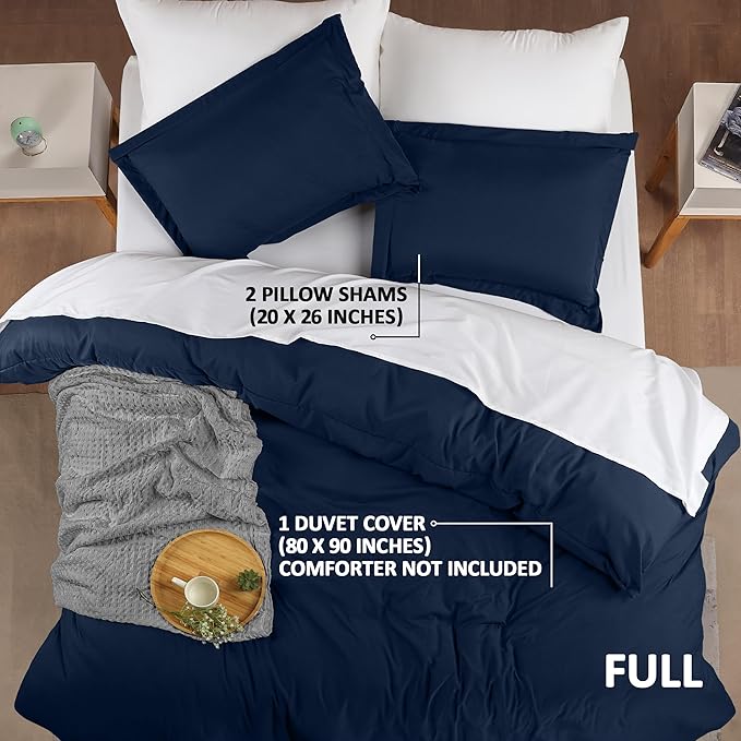 Utopia Bedding Duvet Cover Full Size - 3 Piece with Zipper Closure - 1 Comforter Cover 80X90 Inches & 2 Pillow Shams 20X26 Inches (Navy) Comforter Not Included