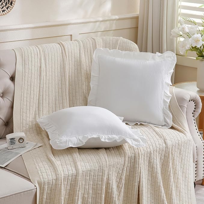 Merryword White Pillowcases 18x18, Throw Pillow Covers Pack of 2, Ruffle Pillowcase Cushion for Couch Sofa Bedroom