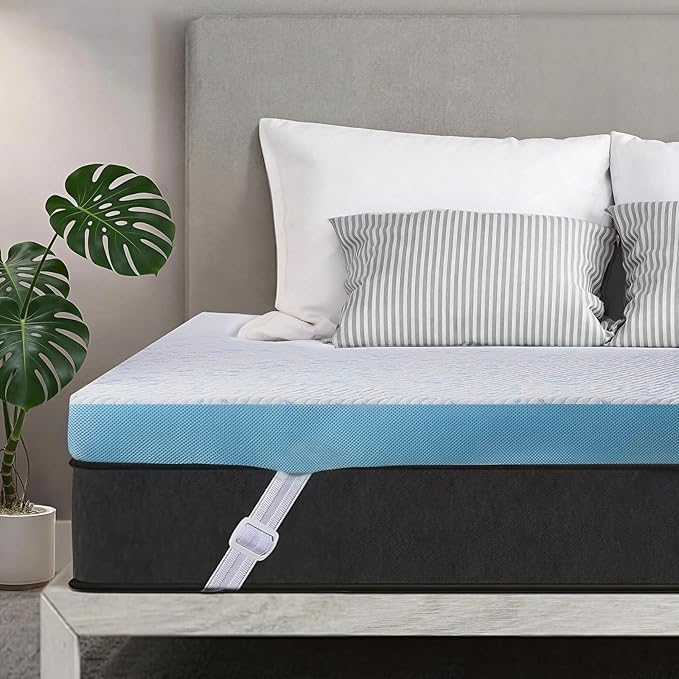 OhGeni Memory Foam Mattress Topper Pad,Soft Bed Cover with Anti-Slip Base, Size Twin XL, Style 4 Inch with Cover
