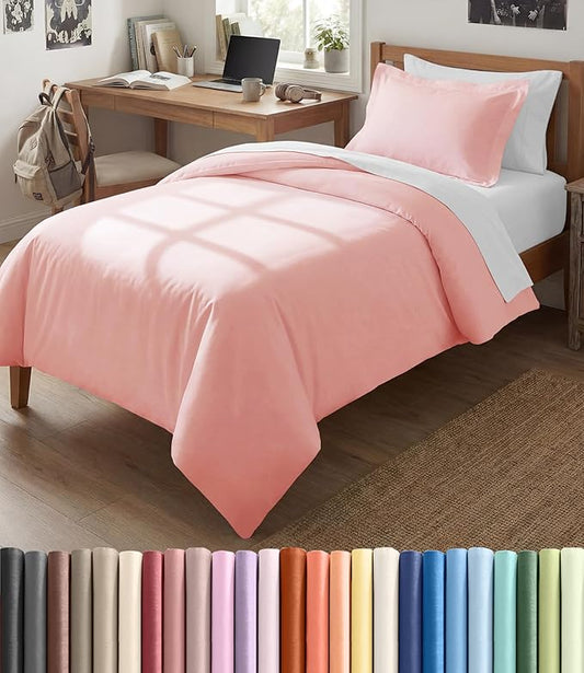 Duvet Cover Twin/Twin XL Size Set - Extra Soft Twin/Twin XL Duvet Cover 68" x 90" with 1 Pillow Sham - Hotel Luxury, Easy Care, Fade Free with Zipper Closures & Ties - Comfy & Breathable (Baby Pink)