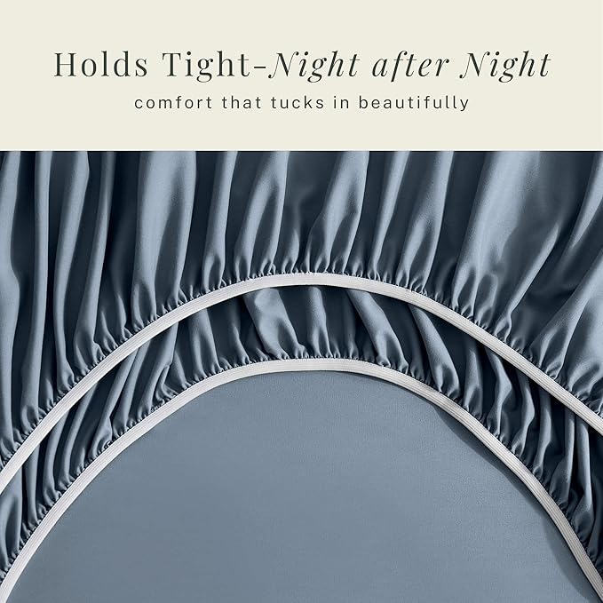 Hearth & Harbor Bed Sheets, Luxury Soft 6 Piece Bed Sheet Set Extra Deep Pocket Fitted Sheets Fits Mattress up to 21", Double Brushed Bedding Sheets & Pillowcases, Split King, Soft Blue