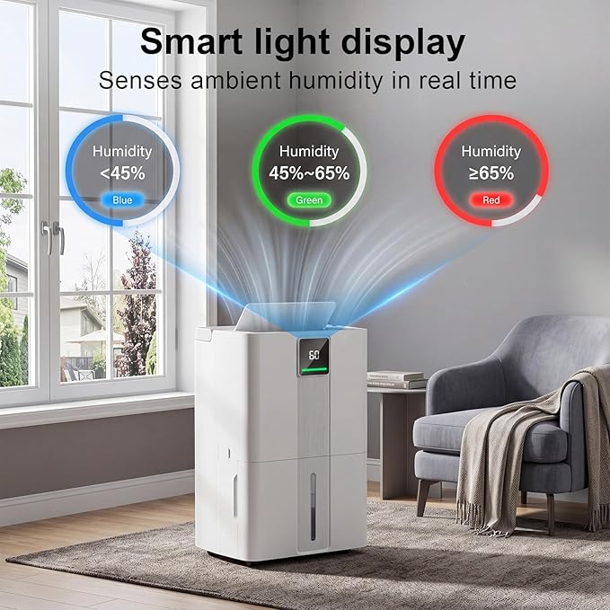 MEPTY 6000 Sq.Ft Dehumidifier,Max 100 Pint/Day Large Dehumidifier for Basement & Home with Drain Hose,Smart Humidity Control,24H Timer & Child Lock,3-Color Humidity Display Ideal for Bedroom,Bathroom