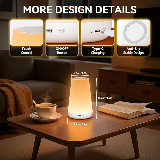 Auxmir Rechargeable LED Night Light, Touch & Remote Control Bedside Lamp with 13 Colors, 5 Brightness Levels, Portable Table Lamp for Kids Baby Nursery, Bedroom, Bathroom, Camping, White