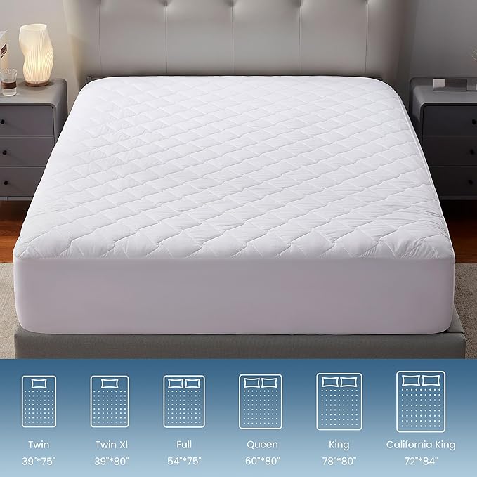 SLEEP ZONE Waterproof Mattress Protector Pad Twin XL Machine Washable, Breathable Mattress Topper with Deep Pockets, All-Season Use, Hotel Quality (Twin XL, White)