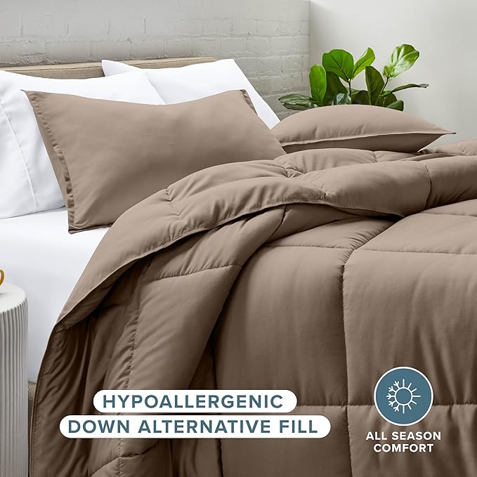 Bare Home Comforter Set - Oversized King Size - Ultra-Soft - Goose Down Alternative - Premium 1800 Series - All Season Warmth (Oversized King, Taupe)