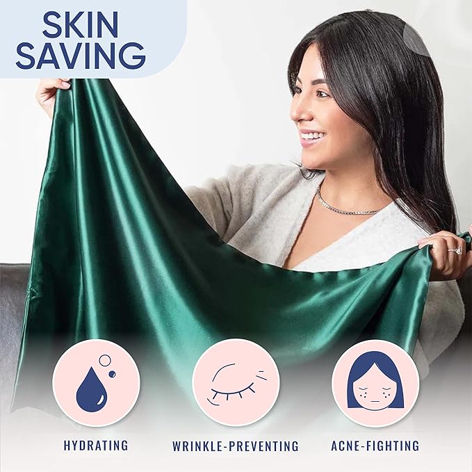Blissy Silk Pillowcase - 100% Pure Mulberry Silk - 22 Momme 6A High-Grade Fibers - Silk Pillow Cover for Hair & Skin - Regular, Queen & King (Emerald, King)