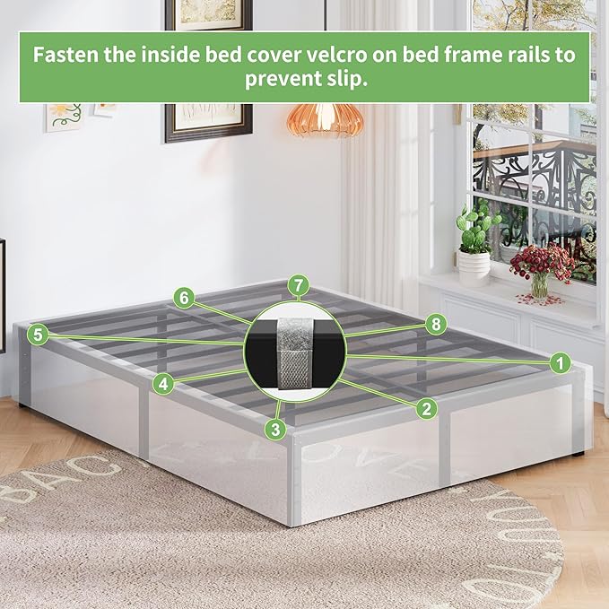 Upcanso 16 Inch King Size Bed Frame with White Skirt Cover, Metal King Bed Frame with Storage, No Box Spring Needed, Heavy Duty, Easy Assembly, Noise Free, Mattress Foundation