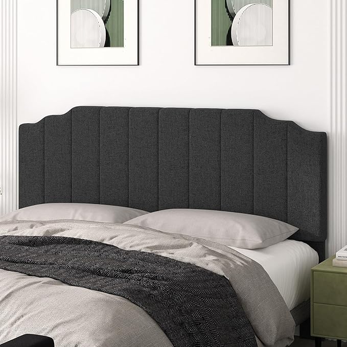 Befurtori King Size Headboard Only, Linen Wall Mounted Headboard King for Adjustable Bed Modern Upholstered Head Board Easy Assembly, Dark Gray