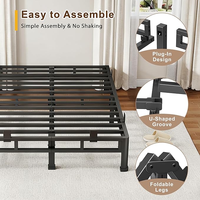 ROIL 10 Inch Queen Bed Frame, Metal Bed Frame & Box Spring 2 in 1 Platform with Round Corner Legs, 4000LBS Double Layer Low Profile Metal Platform Mattress Baffles, Noise-Free Easy Assembly