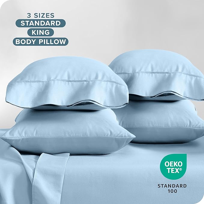 Bare Home Microfiber Bulk Pillow Cases - Standard/Queen Size Set of 4 - Cooling Pillowcases - Double Brushed - Light Blue Pillowcases 4 Pack - Easy Care (Standard - 4 Pack, Light Blue)