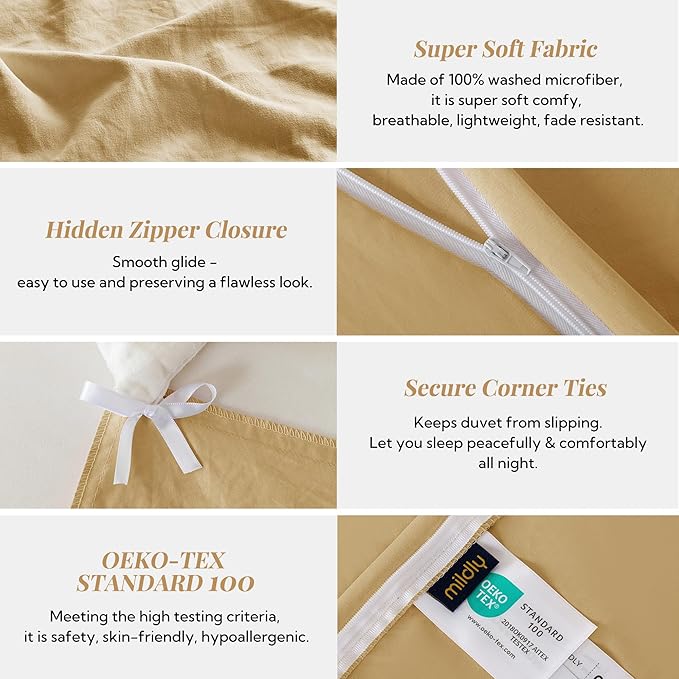 MILDLY Super Soft Duvet Cover 2pcs - 100% Washed Microfiber Yellow Twin/Twin XL Comforter Cover Set with Zipper Closure & Corner Ties (No Comforter)