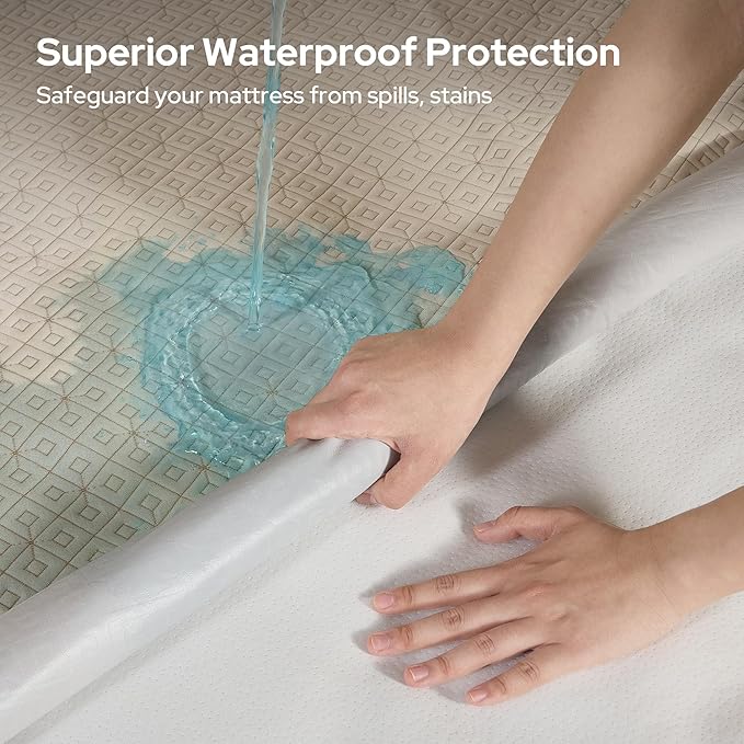 BEDLORE Full Size Mattress Protector, Waterproof Noiseless Mattress Cover with Stretchable Pockets for 6-15 inches Mattress, Soft Breathable Mattress Pad for College Dorm (Beige)