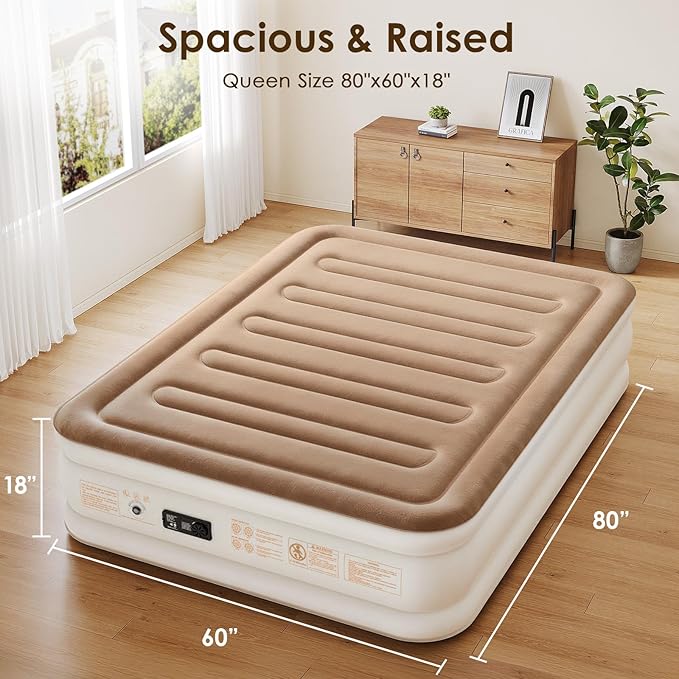 Air Mattress Queen with Built-in Pump – 18" Raised Inflatable Mattress with High-Speed Pump, Durable Blow Up Mattress, colchón inflable, Carry Bag, Comfy Air Bed Perfect for Guests, Glamping, Moving