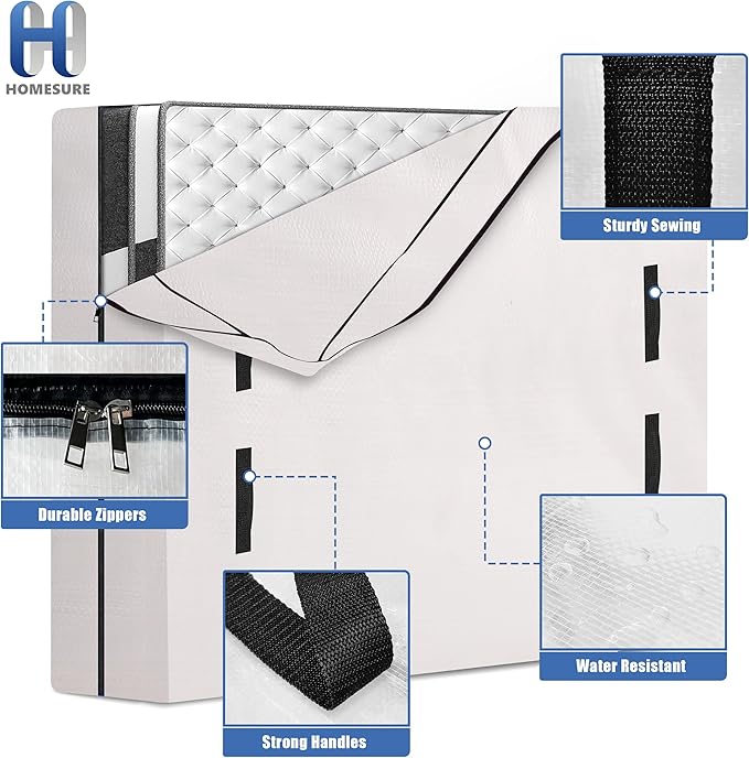 HOMESURE Mattress Bags for Moving and Storage with 8 Handles - Mattress Cover for Moving - Heavy Duty, Strong Zipper Closure, Moving Supplies & Moving Bag - Semi-Transparent, Cali King