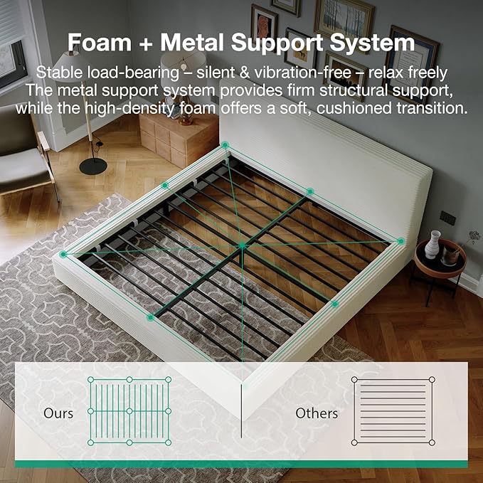 Novilla Queen Size Bed Frame, Plush CloudSoft Bed, Corduroy Upholstered Platform Bed Frame with Headboard, Easy Assembly, No Box Spring Needed, Modern Soft Bed Frame, White