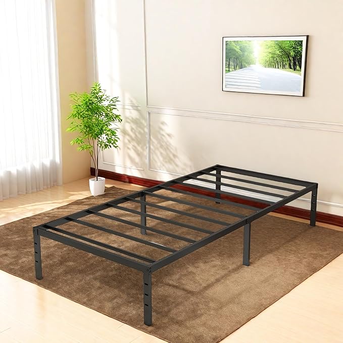 FONTOI Twin Bed Frames, 14 Inch Twin Size Metal Bed Frame with Underbed Storage Space, Heavy Duty Metal Slat Support, Platform Bed with No Box Spring Needed, Noise-Free & Easy Assembly, Black