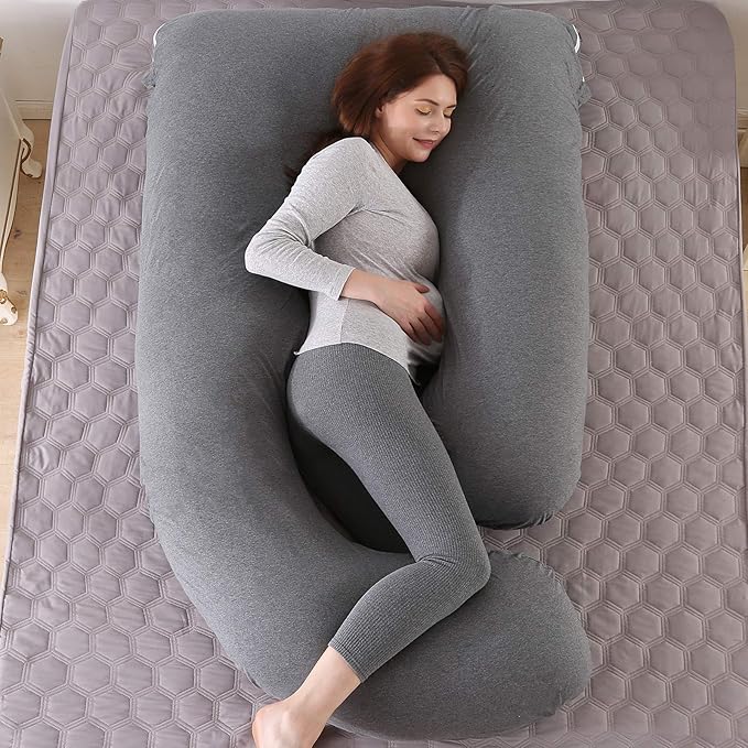 U-Shaped Full Body Pregnancy Pillow for Sleeping – 57" Maternity Pillow with Removable Cover, Support for Back, Legs, Belly & Hips (Jersey-Dark Grey)