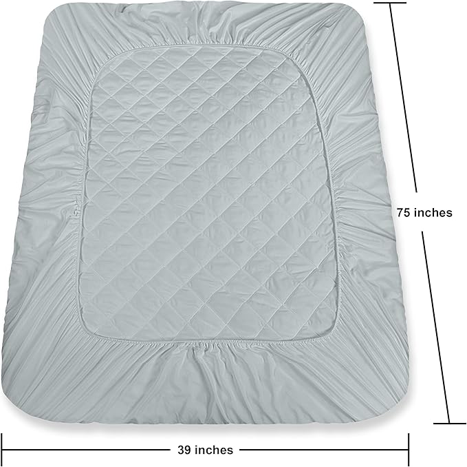 Utopia Bedding Quilted Fitted Mattress Pad, Twin Size, Elastic Fitted Mattress Topper Protector and Cover with Deep Pocket Stretches up to 16 Inches, Machine Washable (Light Grey)