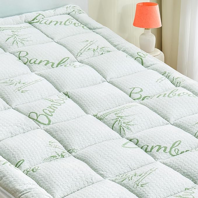 Queen Mattress Pad Cover, Viscose Made from Bamboo Pillow Top Cooling Mattress Topper for Queen Size Bed, 6-21 inches Deep Pocket, 60x80 inches