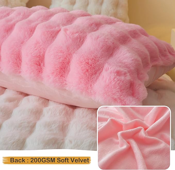 LIFEREVO Fluffy Faux Rabbit Fur Body Pillow Cover, Soft Cute Bubble Waffle Shaggy Plush Bed Body Pillowcase with Zipper Closure, Long 20"x54" Fuzzy Furry Pillow Case for Pregnancy Side Sleeper, Pink